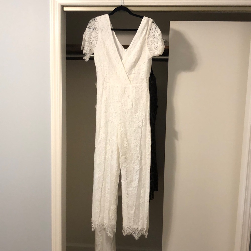 Lulu’s Glorious Love White Lace Short Sleeve Jumpsuit